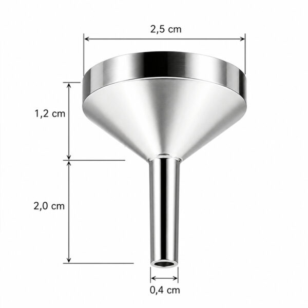 Mini Trichter silber mit Maßangaben 3,2cm Höhe und 2,5cm Durchmesser