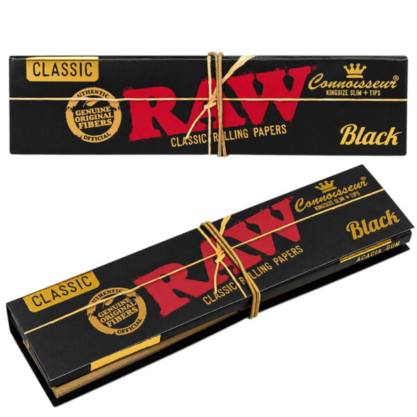 Raw Black Connoisseur King Size Slim Papers mit Tips 1 Raw Black Connoisseur King Size Slim Papers mit Tips in schwarzer Verpackung