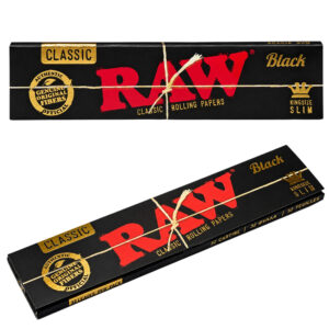 Raw Black King Size Slim Papers in schwarzer Verpackung mit rotem RAW Logo und goldenen Details