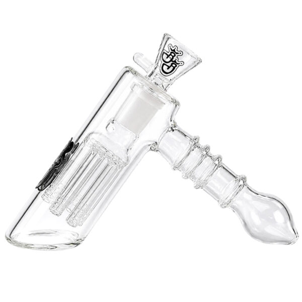 Glas Bubbler „Bubble Bob“ – Handbubbler mit 6-Arm-Percolator und 18,8mm Schliff 1 Glas Bubbler Bubble Bob aus Borosilikatglas in der Seitenansicht.