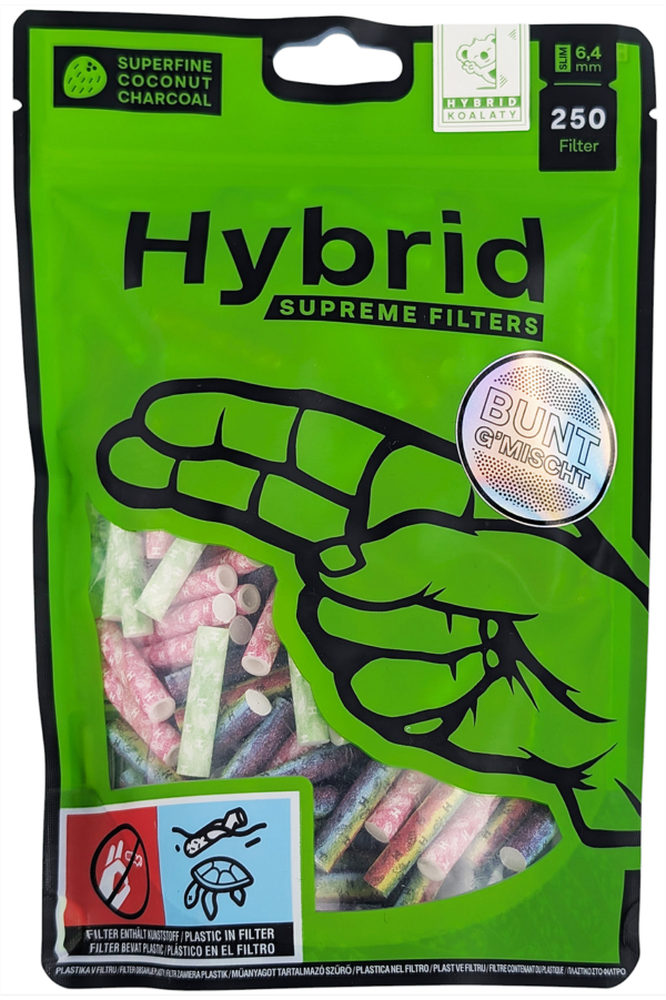 Hybrid Aktivkohlefilter Bunt Gemischt mit 250 Filtern in Pink, Grün und Rainbow, Ø6,4mm