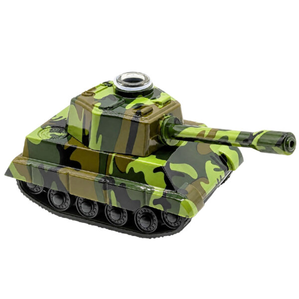 Panzerpfeife mit Grinder im Camouflage-Design mit integriertem Zink Grinder und Metallrohr.