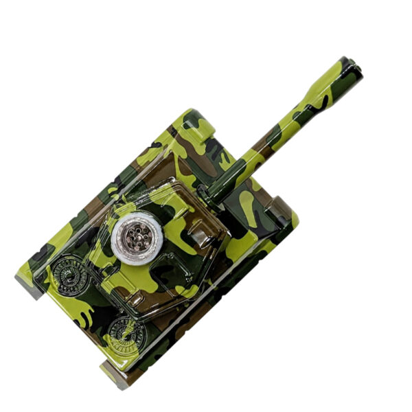 Panzerpfeife mit Grinder von oben mit integriertem Zink Grinder und Glasköpfchen.