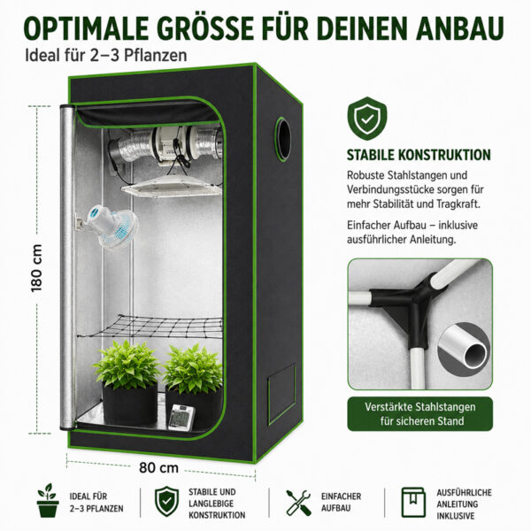 Growbox Komplettset 420LED® TIPI – 80×80×180cm – 250W LED – Komplett ausgestattet 4 Growbox Komplettset mit optimaler Zeltgröße 80×80×180cm