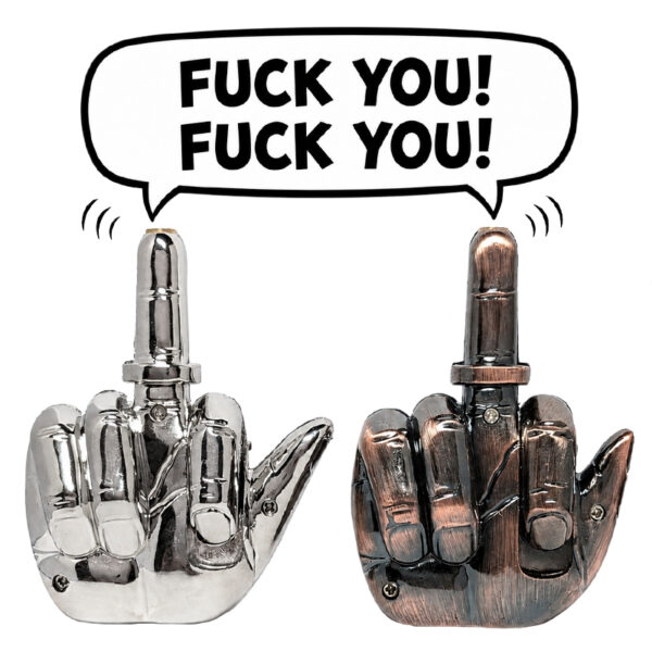 Fuck You Feuerzeug im Mittelfinger-Design in Silber- und Kupferoptik mit Soundfunktion