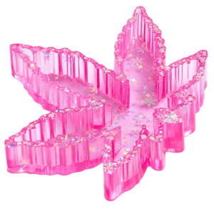 Pinker Aschenbecher in Hanfblattform aus Resin mit Glitzer