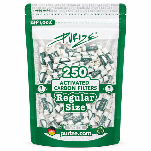 Purize Aktivkohlefilter 250 Stück Regular Size 9mm im weißen Vorratsbeutel