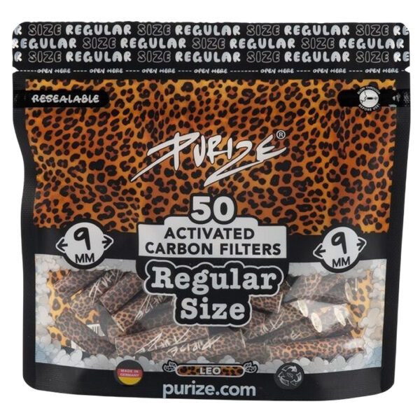 PURIZE® Aktivkohlefilter Leopardenmuster | Regular Size | Limited Edition | 50er Pack 1 PURIZE® Aktivkohlefilter Leopardenmuster Regular Size 9mm im 50er Pack