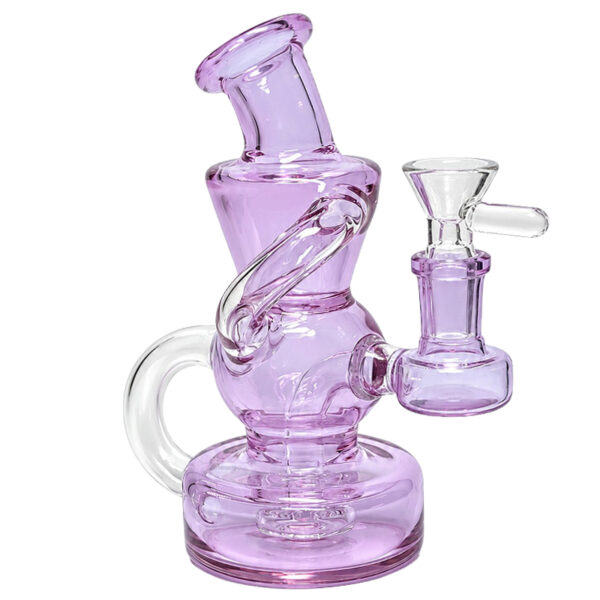 Bong mit gebogenem Hals – 13cm – Recycler-System – 4mm Borosilikatglas – Sonderangebot 1 Bong mit gebogenem Hals 13cm mit zwei Kammern in Lila