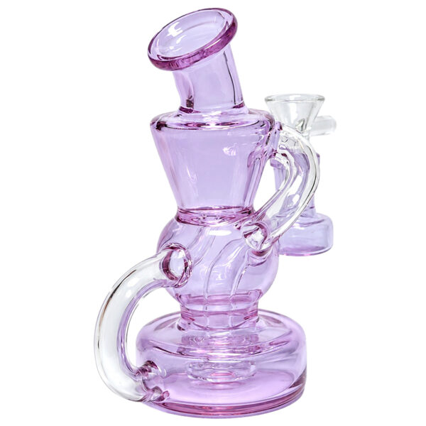 Bong mit gebogenem Hals – 13cm – Recycler-System – 4mm Borosilikatglas – Sonderangebot 2 Bong mit gebogenem Hals 13cm in Lila – Rückansicht