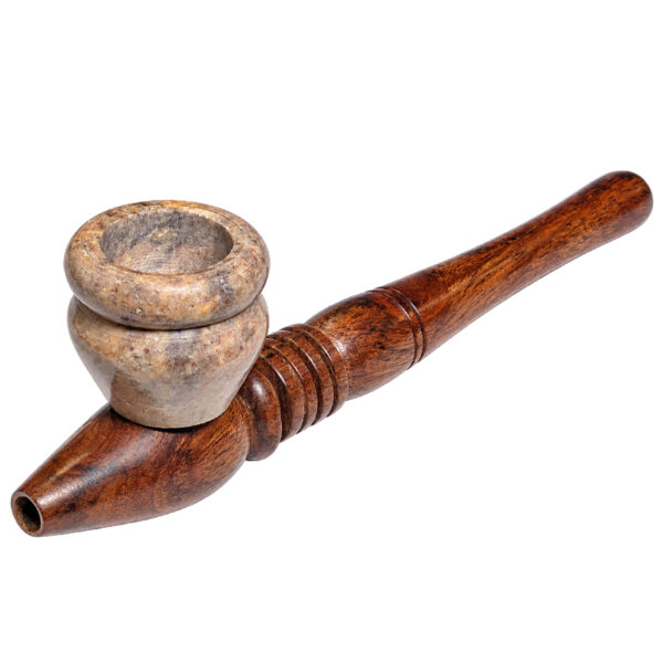 Handliche Holzpfeife mit Specksteinkopf ca. 13cm