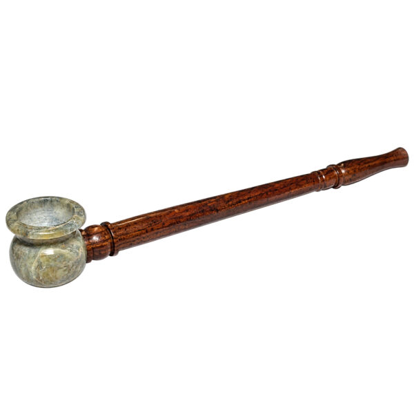Holzpfeife mit Specksteinkopf ca. 18,5cm