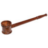 Holzpfeife mit großem Kopf mit ca. 18,5cm Gesamtlänge und ca. 3cm Höhe. Der Pfeifenkopf besitzt eine ca. 22mm große Innenöffnung und lässt sich über ein Messinggewinde vom Holzkörper abschrauben.