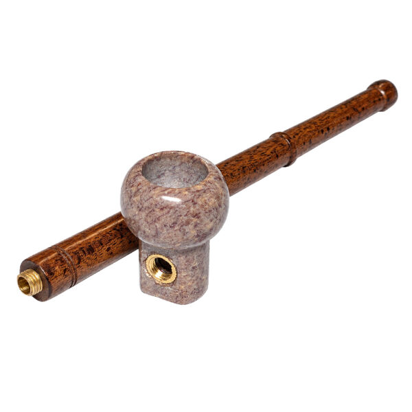 Holzpfeife mit rundem Specksteinkopf ca. 14,5cm – zerlegt mit abgeschraubtem Kopf