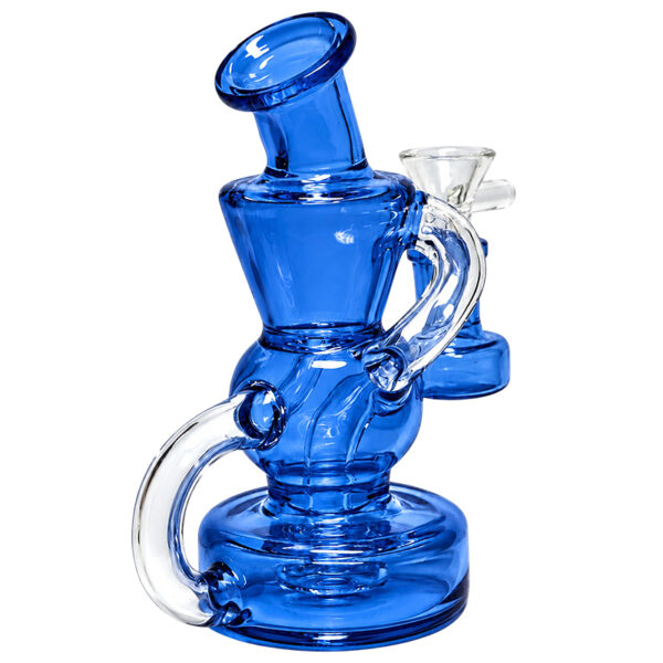 Kleine Recycler Bong – 13cm – 4mm Borosilikatglas – 14,5mm – Sonderangebot 2 Kleine Recycler Bong 13cm in Blau – Rückansicht