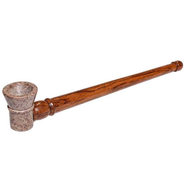 Schlanke Holzpfeife mit Specksteinkopf ca. 17cm