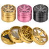 Grinder mit Cannabisblatt-Motiv in Gold, Pink und Schwarz, 63mm, mit zerlegtem 4-teiligem Grinder