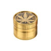 Goldener Grinder mit Cannabisblatt-Motiv aus Aluminium, 4-teilig, Durchmesser 63mm
