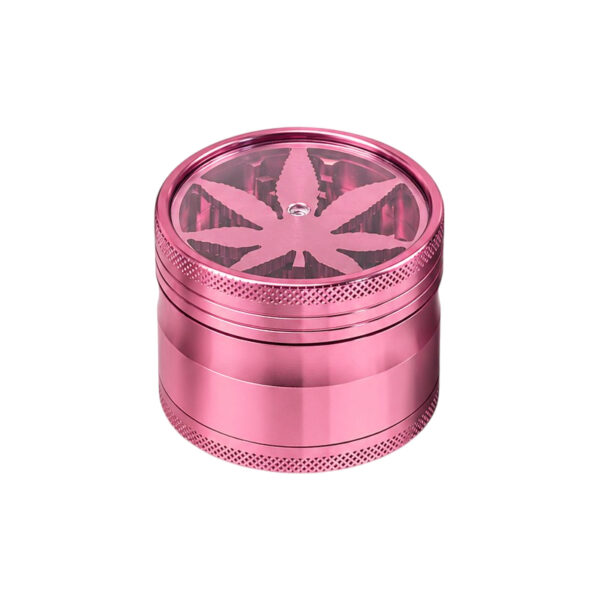 Pinker Grinder mit Cannabisblatt-Motiv aus Aluminium, 4-teilig, 63mm Durchmesser
