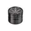 4-teiliger Grinder mit Cannabisblatt-Motiv aus Aluminium, 63mm Durchmesser, in Schwarz