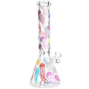 Quallen Bong 34cm mit Glow-in-the-Dark-Motiven aus Borosilikatglas
