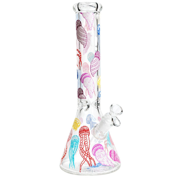 Quallen Bong 34cm mit Glow-in-the-Dark-Motiven aus Borosilikatglas
