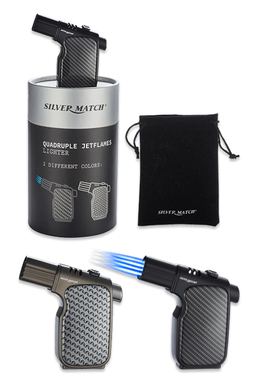 Silver-Match-Jetflame-Feuerzeug-Lighter-im-Doppelset